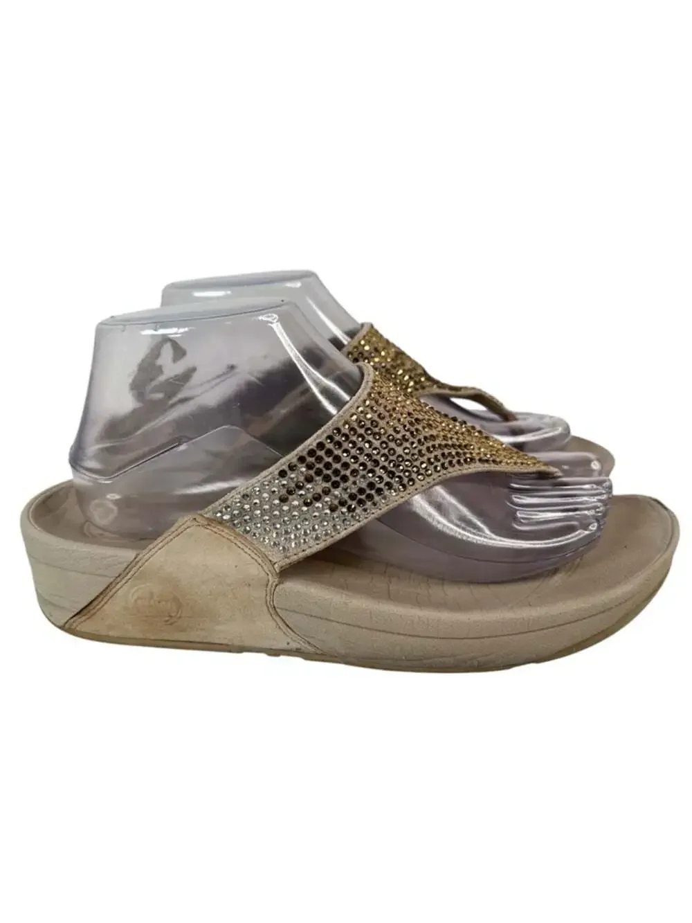 FitFlop Flare Strobe Luxe Womens 8 Rhinestone Comfort Thong Sandals Brown